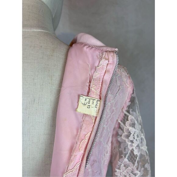 Vintage 1960s 1970s Mod Lace Dress Blush Pink - Picture 8 of 11